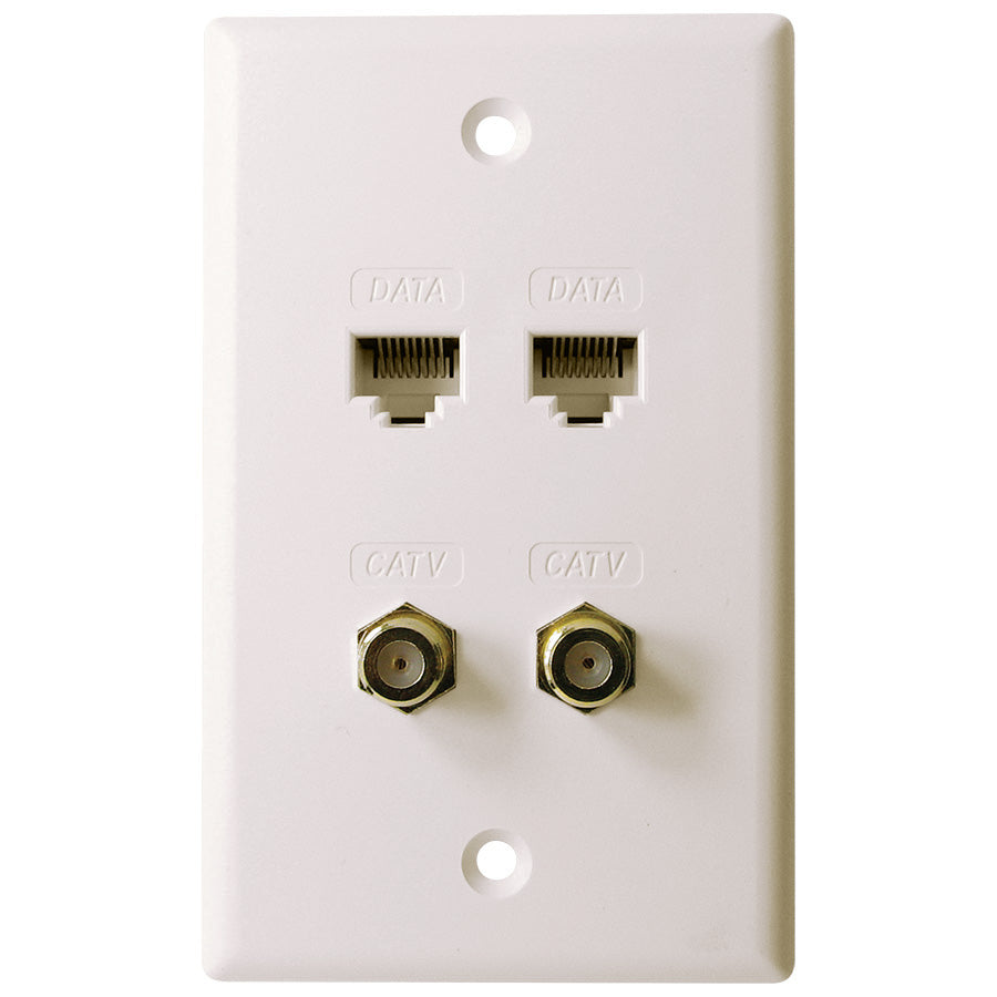 Structured Cable Products Inc 124-WT | Wall Plate, 2 x CATV F-Type, 2 x RJ45 Cat5e, Single-Gang, White