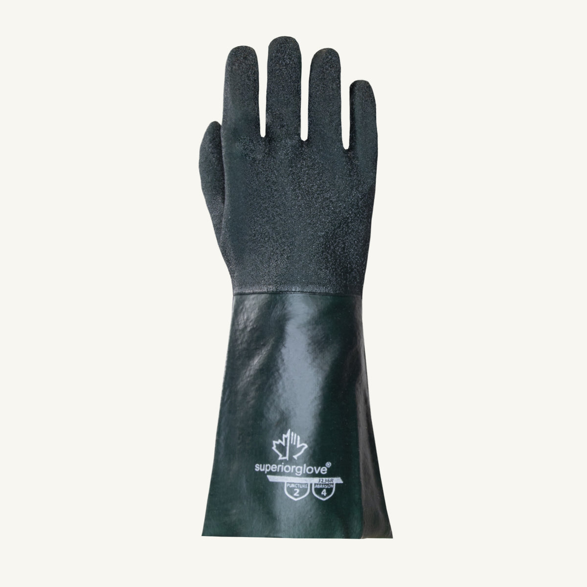 Superior Gloves J236R | Chemical Gloves, Chemical Resistant, Size 10 in., Green, Length 14 in., Lined, ANSI, PVC