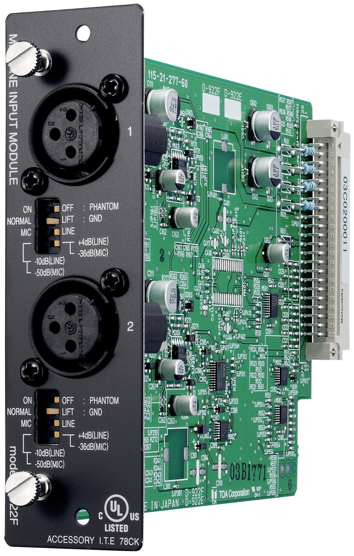 TOA Electronics D-922F | 2-Channel XLR Input Module for D-901 Mixer