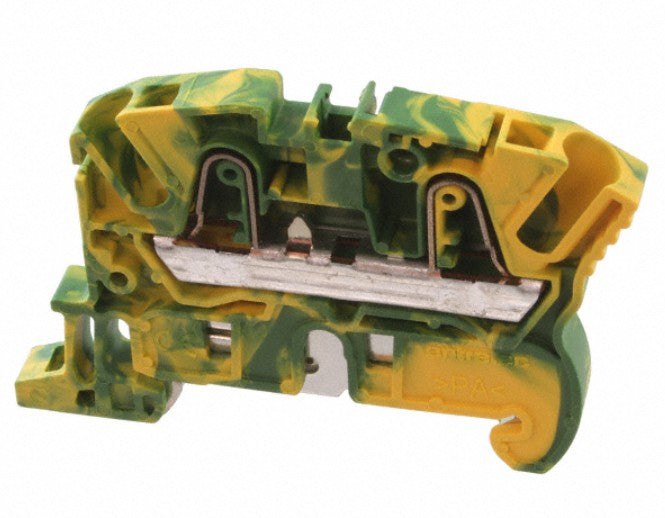 TE Connectivity 1SNK706150R0000 | GROUND TERM BLOCK 2POLE SPRING 5.2MM SPACING 26-12 AWGZK4-PE GREEN/YELLOW