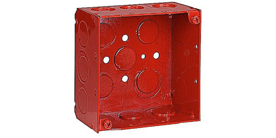 Thomas & Betts 52171-1234RD | Outlet Box, Steel, Number of Knockouts 13, Red, Knockout Size 1/2; 3/4 in.