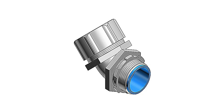 Thomas & Betts 5343 | Connector, 3/4 in., Liquid Tight, Insulated, Malleable Iron, 45 Degree