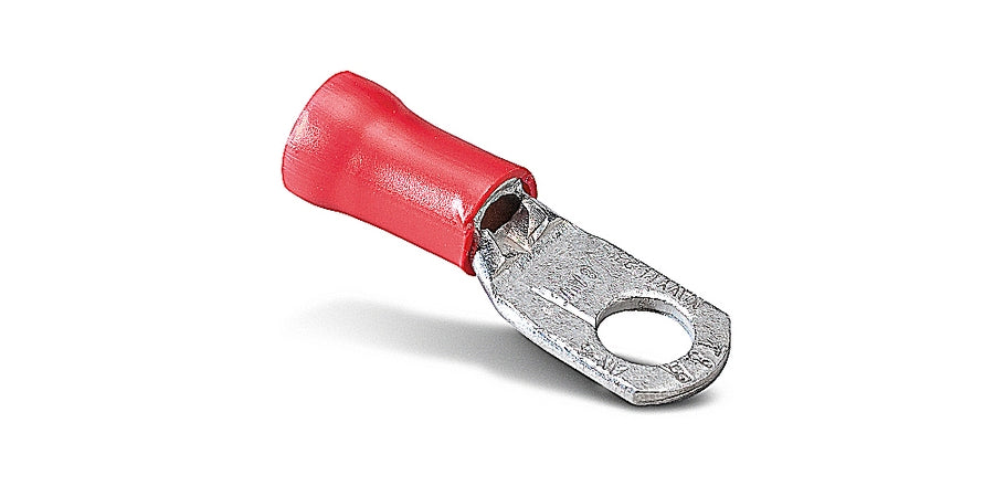 Thomas & Betts RDV167 | Ring Terminal, No. 8 Stud, 2 AWG Maximum, Vinyl Insulation, Red Insulation, Copper, 600 V