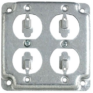 Thomas & Betts RS 8 | Box Cover, 2 Duplex Flush Receptacles, Steel, Receptacle, Square, L x W 4 x 4 in.