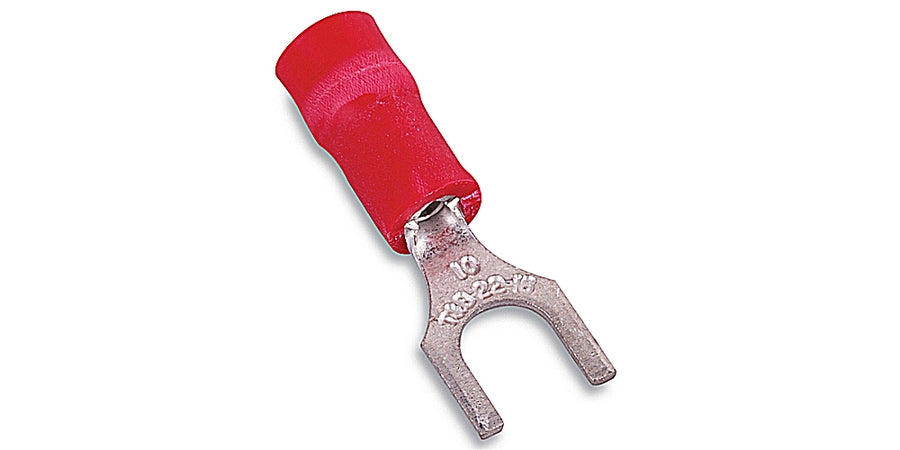 Thomas & Betts TV18-8F-XV | Fork Terminal, No. 8, 22 AWG, 16 AWG, Vinyl Insulation, Red, Copper, 600 V, 75 C, 0.252 in. Fork