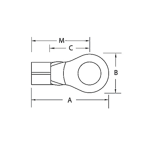 Thomas & Betts B14-6 | Non-insulated Ring Terminal, Length .72", Width .25", Bolt Hole 6, Wire Range 18-14 AWG, Copper, Tin Plated