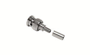 Times Microwave EZ-195-BM-X | Coaxial Connector, BNC Male Plug, Non-Solder, 50 Ohm, Gold, Brass, Alballoy, Silver, Free Hanging Mount
