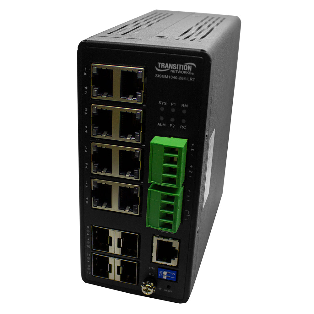 Lantronix SISGM1040284LRT | Managed Hardened Switch, (8)10/100/1000base-t, (4)100/1000 Sfp