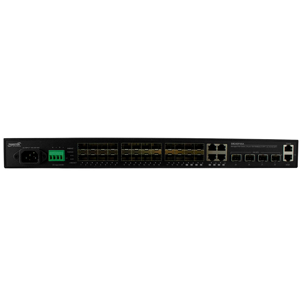 Lantronix SM24DP4XA-EU | Managed Fiber Aggregation Switch, 20-port 100/1000 Sfp, 4 Sfp/rj Combo, 4 1g/10g Sfp+