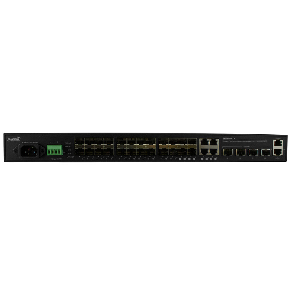 Lantronix SM24DP4XA-SA | Managed Fiber Aggregation Switch, 20-port 100/1000 Sfp, 4 Sfp/rj Combo, 4 1g/10g Sfp+