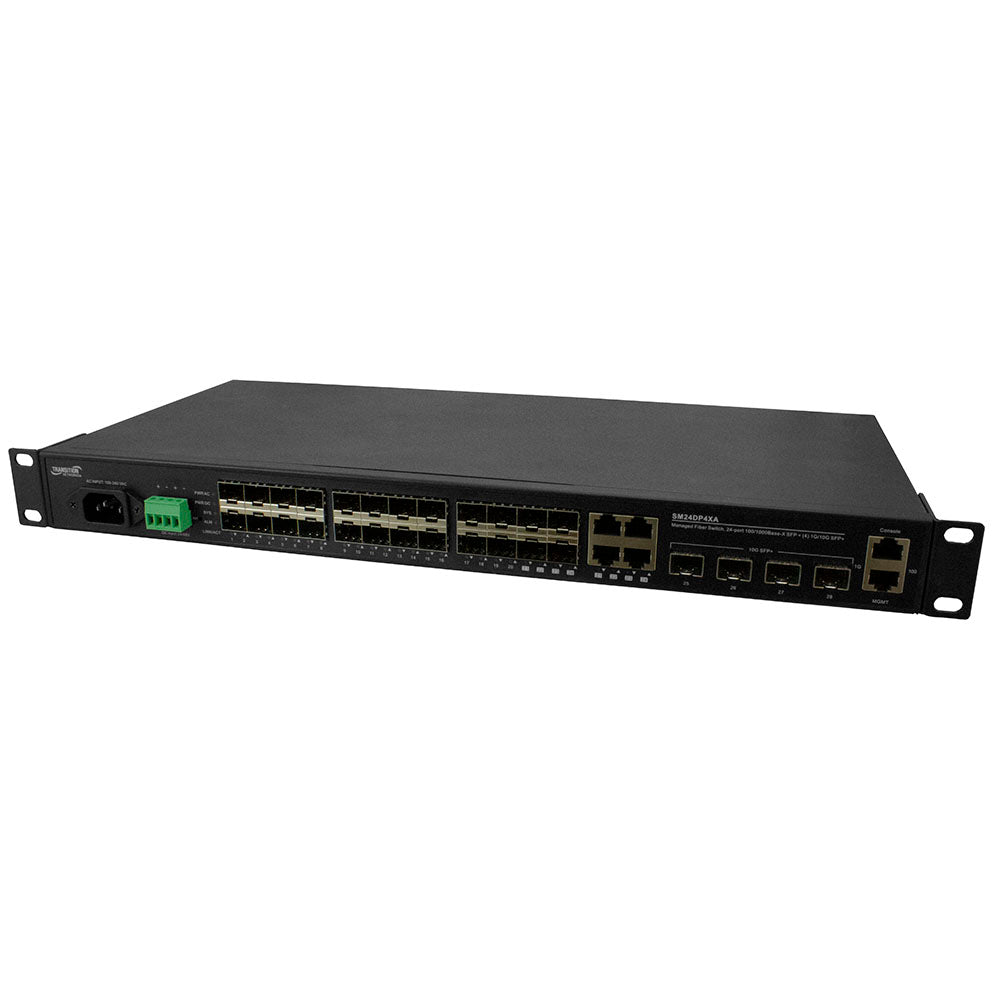 Lantronix SM24DP4XA-EU | Managed Fiber Aggregation Switch, 20-port 100/1000 Sfp, 4 Sfp/rj Combo, 4 1g/10g Sfp+