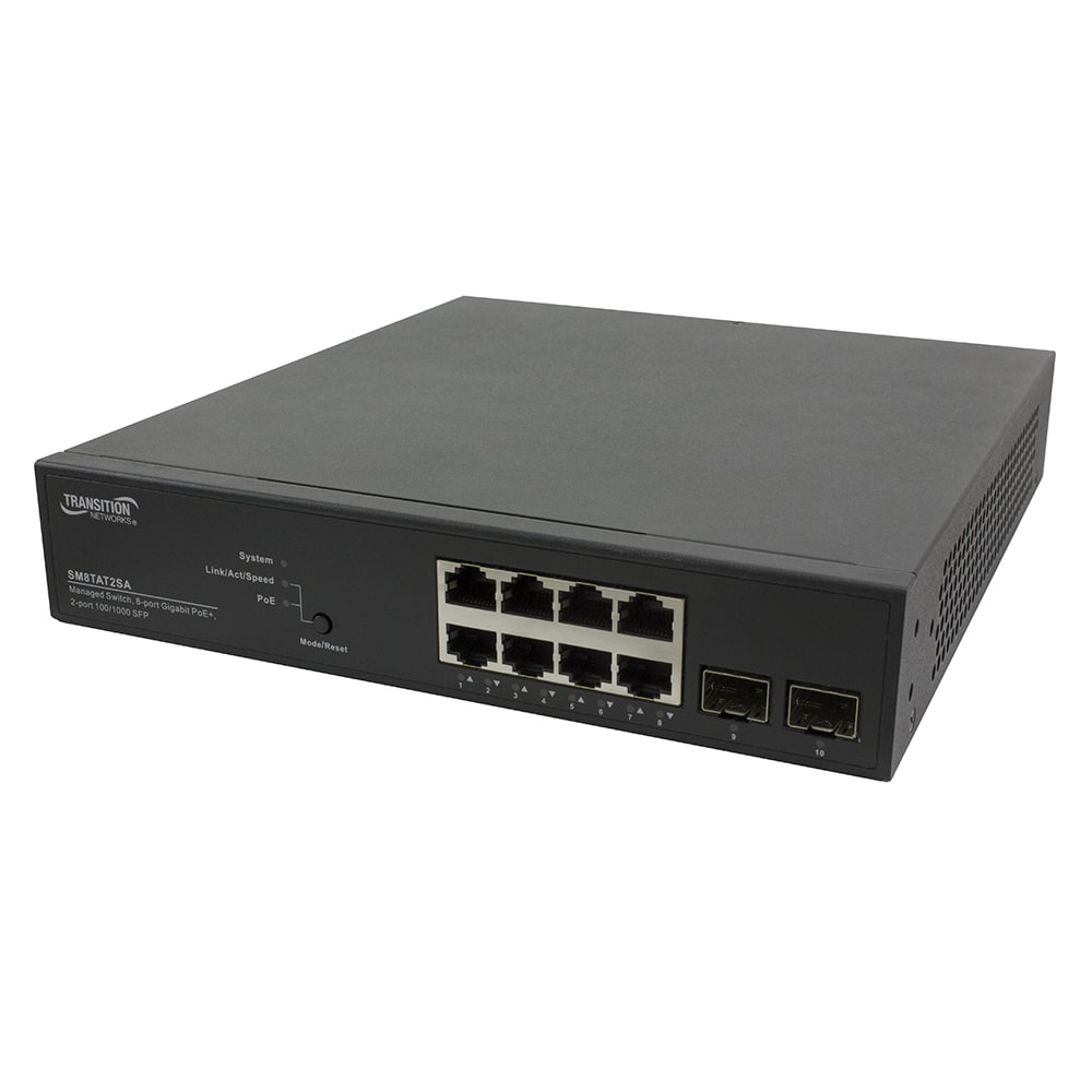 Lantronix SM8TAT2SA-EU | Smart Managed Poe+ Switch, 8-port Gigabit Poe+, 2-port 100/1000 Sfp