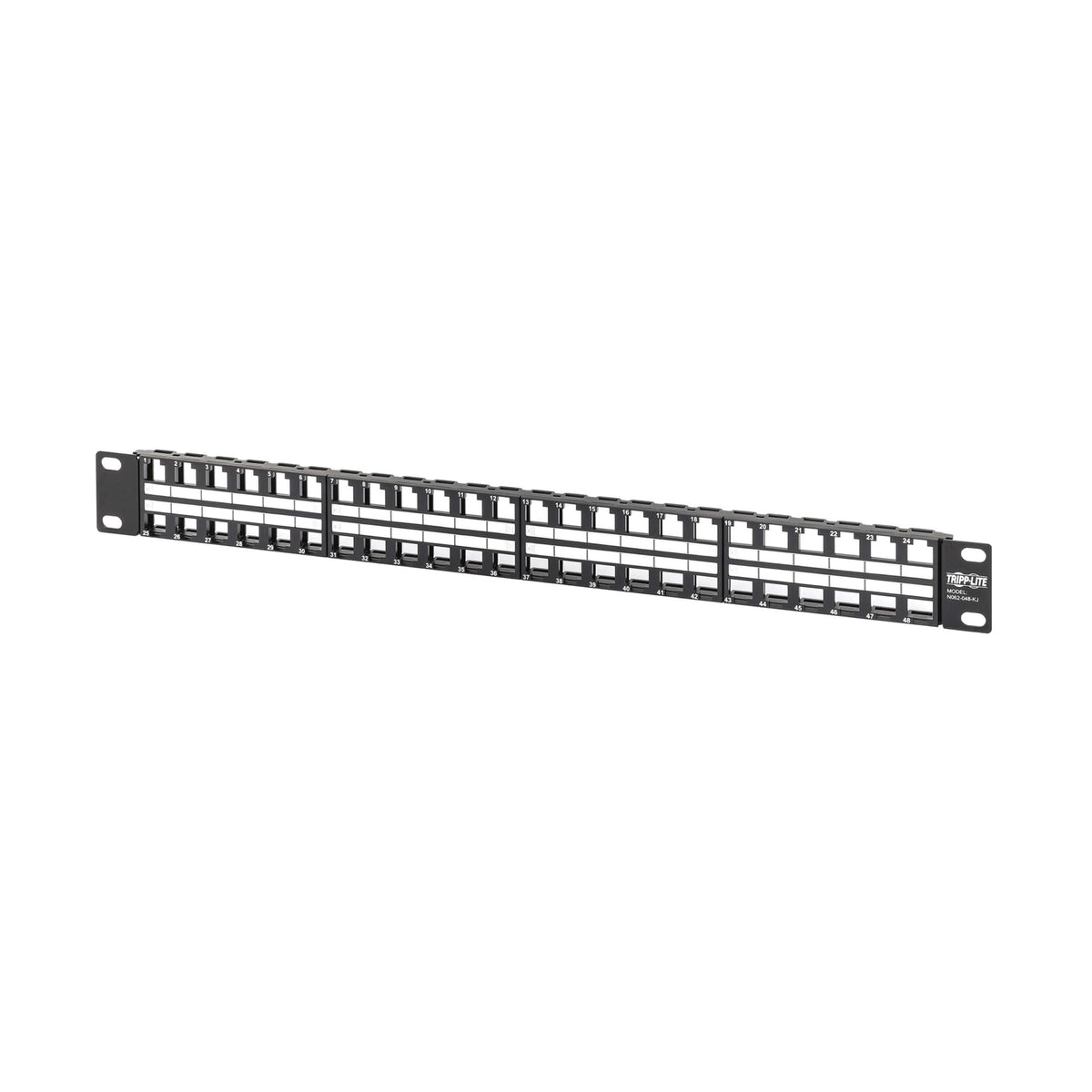 Tripp-Lite N062-048-KJ | 48-Port 1U Rack-Mount Unshielded Blank Keystone/Multimedia Patch Panel, RJ45 Ethernet, USB, HDMI, Cat5e/6, TAA