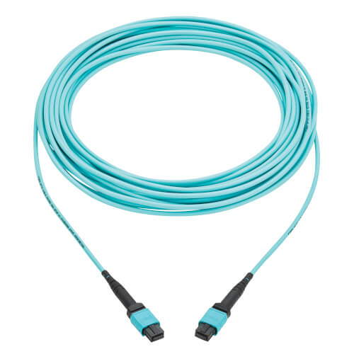 Tripp-Lite N845B-10M-12TAA | 100G Multimode 50/125 OM4 Fiber Optic Cable (12F MPO/MPO-PC F/F), Type-B Polarity, OFNP, Aqua, 10 m (32.8 ft.), TAA