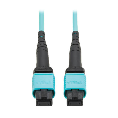 Tripp-Lite N845B-10M-12TAA | 100G Multimode 50/125 OM4 Fiber Optic Cable (12F MPO/MPO-PC F/F), Type-B Polarity, OFNP, Aqua, 10 m (32.8 ft.), TAA