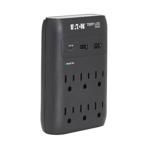 Tripp-Lite SK60CB | 6-Outlet Surge Protector - 5-15R Outlets, USB-C and USB-A Ports, 5-15P Direct Plug-In, 1080 Joules, Black