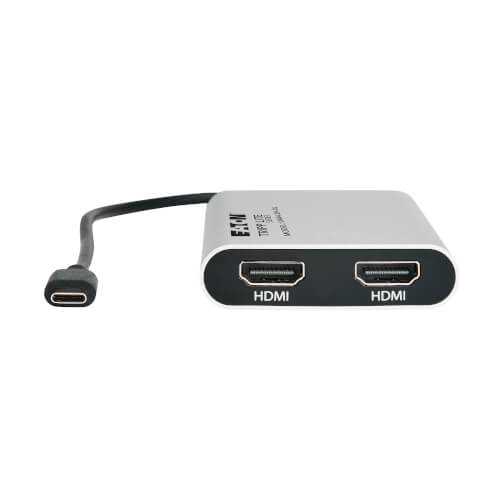 Tripp-Lite U444-2H-DL | USB-C Adapter, Dual Display - 4K 60 Hz HDMI, 100W PD Passthrough, Silver