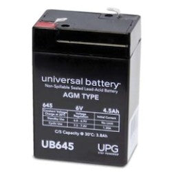 Universal Battery D5733 | Lead Acid Battery, Sealed, Universal, 6 Volt, 4.5 Amp-Hr, 2.76" Length x 1.85" Width x 4.17" Height