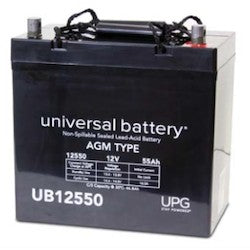 Universal Battery UB12550 | Lead Acid Battery, Sealed, Universal, 12 Volt, 55 Amp-Hr, 9.06" L x 5.44" W x 8.27" H