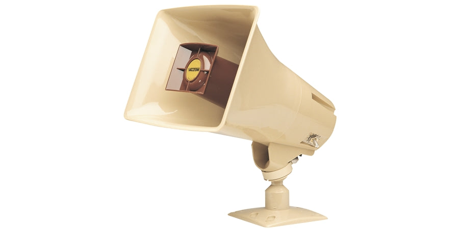 Valcom V-1030C | High Efficiency Paging Horn, 600 Ohm, 5 W, Indoor, Outdoor, Wall/Electrical Box Mount, Beige