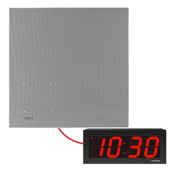 Valcom VIP-4122-D44-IC | IP 2' x 2' Lay-In Ceiling Speaker + 4-Digit Digital Clock Kit, Includes 50 Foot Cable
