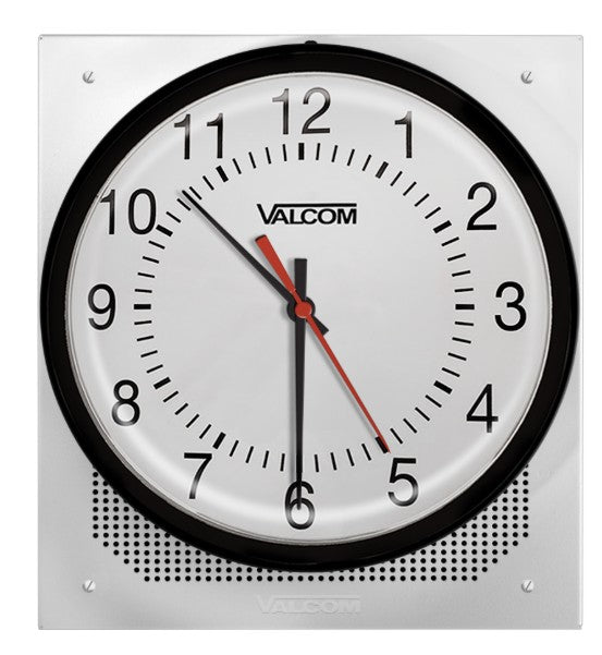 Valcom VIP-429A-A-SA | IP Clock/Speaker, 12-Inch Analog Clock, One-Way or Talkback Programmable, White, Intrado OneAlert