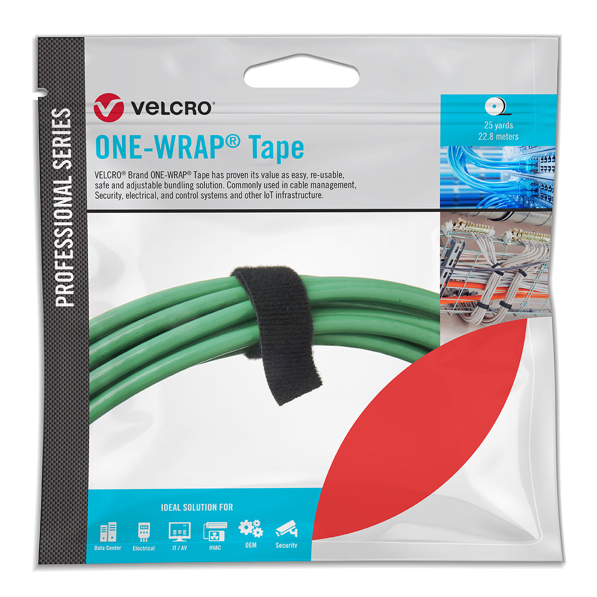 Velcro Companies 31069 | Cable Tie, Red, L x W 25 yd. x 1/2 in. Lock Type Hook and Loop