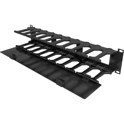 Vertiv VRA1003 | Vertiv 2U x 4" Horizontal Cable Manager, Single-Sided with Cover - Black - 1 Pack - 2U Rack Height - 19" Panel Width - Metal W/COVER