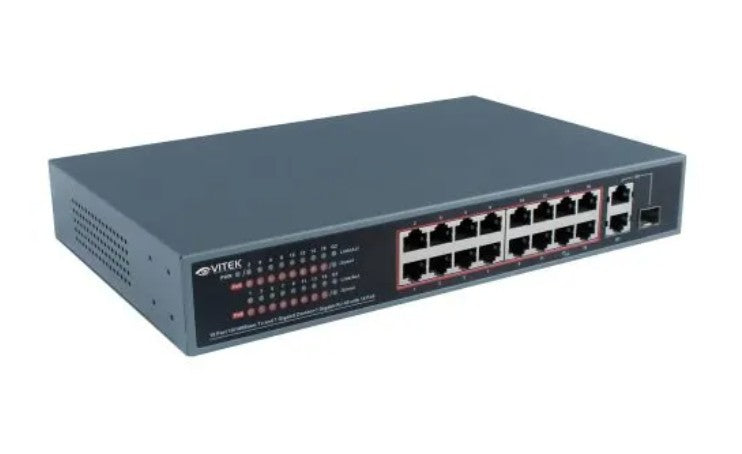 Vitek VT-16P200 | 18 Port Switch with 16 PoE Ports