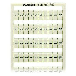 Wago Corporation 209-602 | Terminal Block Marker, Horizontal Marking “1–10”, For 5–17.5 mm Width, 10 Sets, White