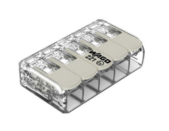 Wago Corporation 221-485 | Splicing Connector, 440V, 20A, Transparent, Number of Connections 5