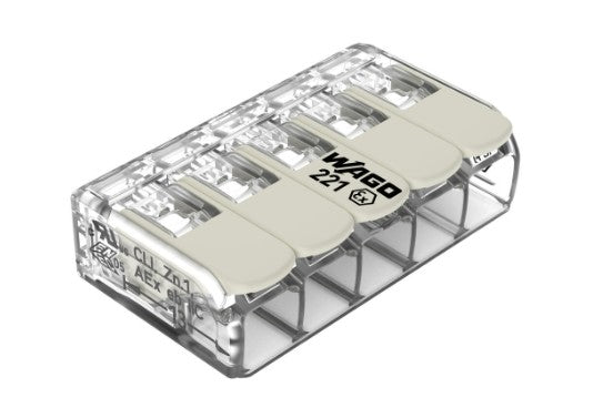 Wago Corporation 221-685 | Compact Splicing connector, 440V, 30A, Transparent, Number of Connections 5
