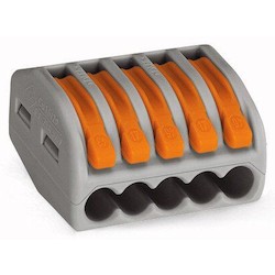 Wago Corporation 222-415/VE00/1000 | Compact Splicing Connector, 5-Conductor Terminal Block, with Operating Levers, Max Temp 85°C
