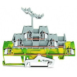 Wago Corporation 280-557 | Triple-Deck Terminal Block, Ground / 2x Through, 28–12 AWG, Green / Gray / Gray