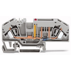 Wago Corporation 282-698/281-434 | Fused Spring Terminal Block, 8 mm, 24 V, 24–10 AWG, Indicator, Gray