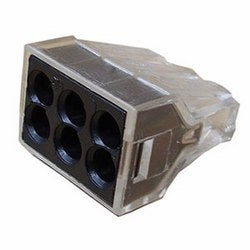 Wago Corporation 773-166/K194-4045 | 6-Conductor Pushwire Connector for Junction Boxes, Transparent Housing with Black Cover, Box of 50