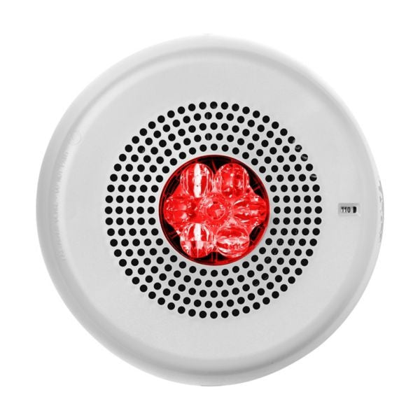 Wheelock ELMTSWC-NR | Multitone Fire Horn Strobe 24V (White, Ceiling mounting, Red Lens, No Lettering)