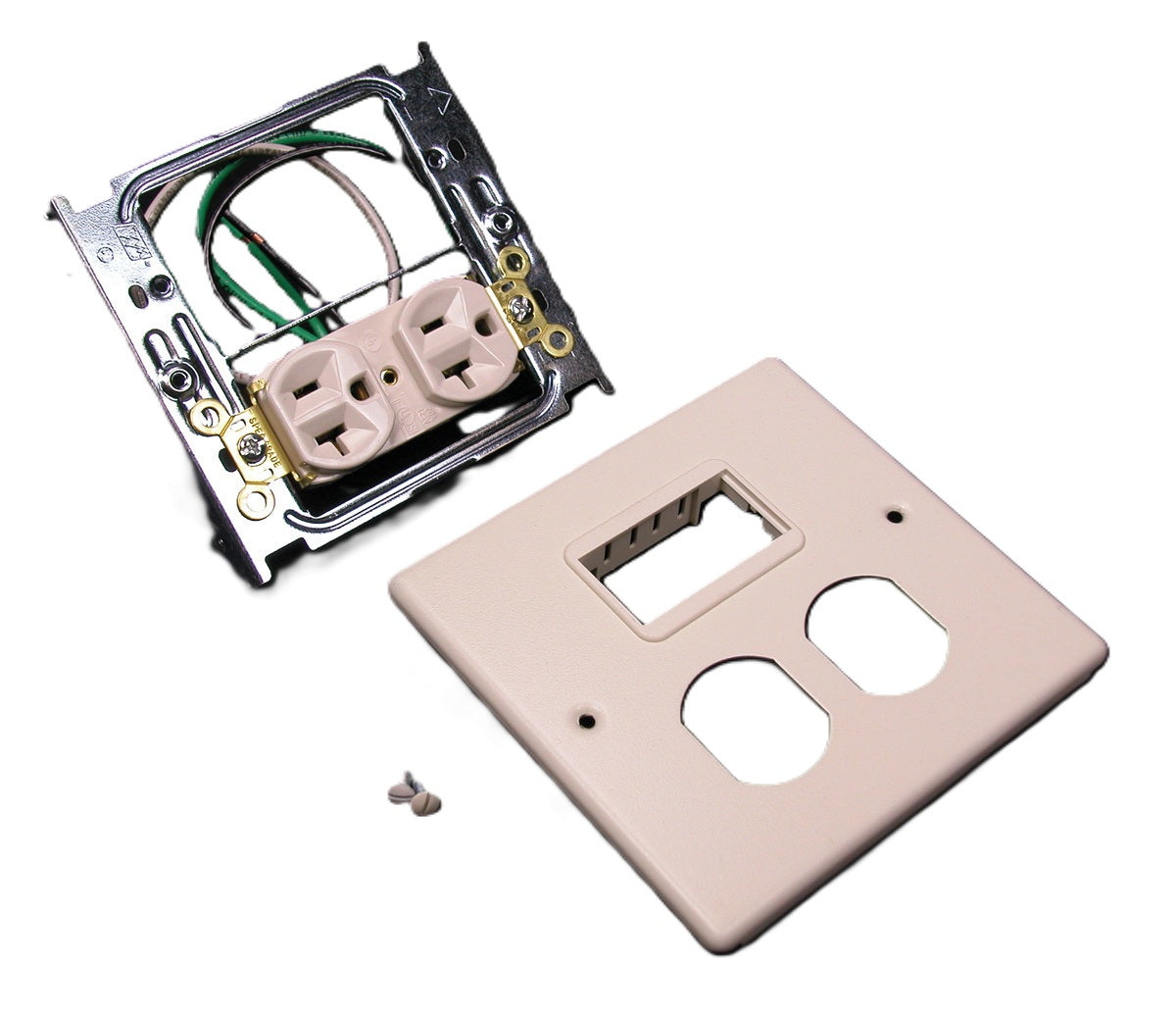 Wiremold G4047WM | 4047 Two-Gang Cover One Duplex Receptacle Installed Activate Mini Adapter