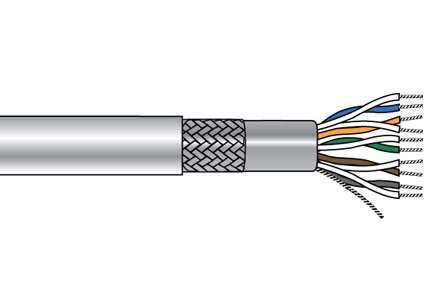 Alpha Wire 6222C SL001 | Communication-Control-Industrial-Cable, 2 Pair, 24 AWG, Foil Braid, 300 V, PVC Jacket, FPP Insulation, 0.28 Jacket Diameter, 0.035 Jacket Thickness, 7/32 Stranding
