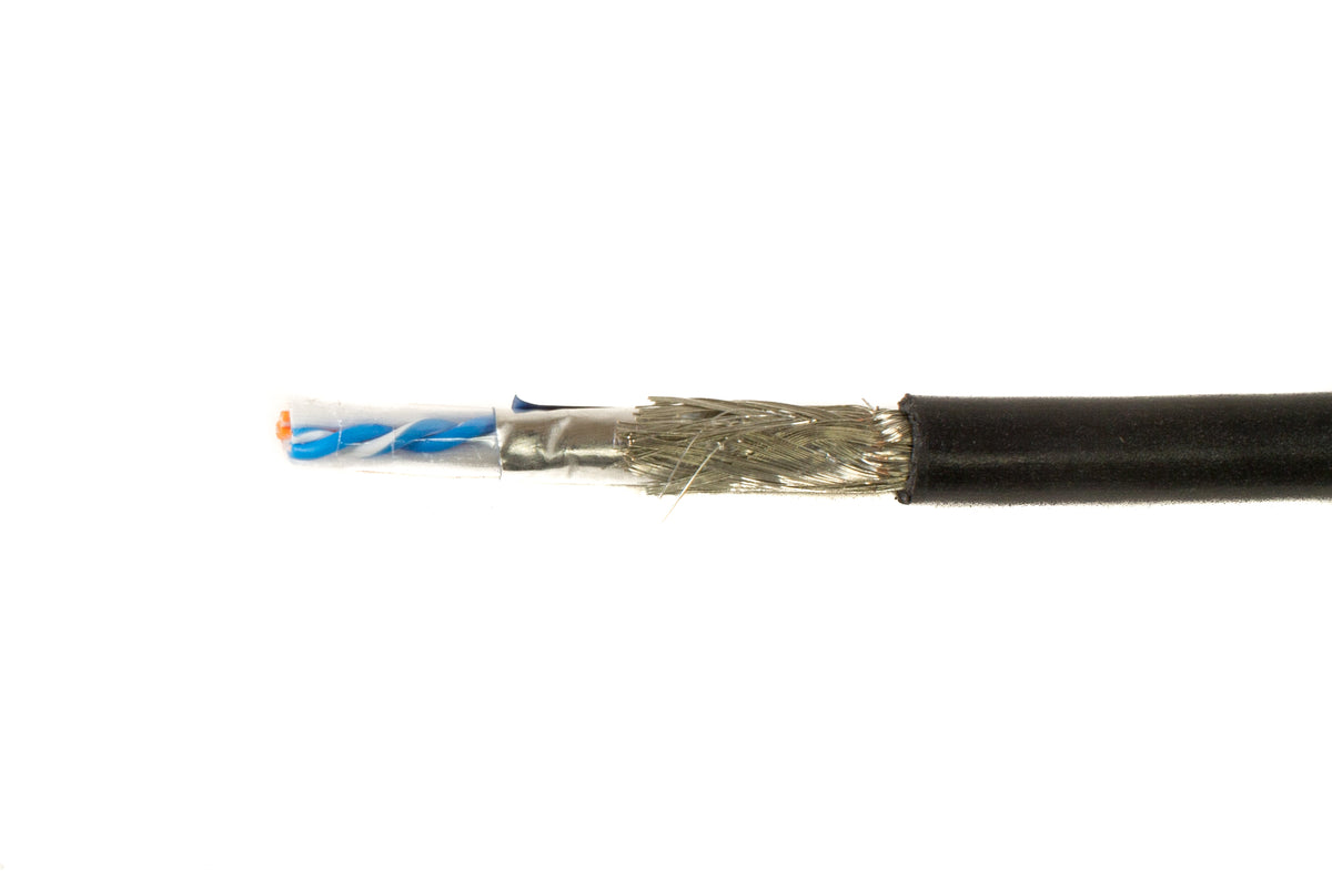 Alpha Wire 74002 BK002 | 4 (2 Pair Twisted) Conductor Multi-Pair, Cat5e Cable Black 26 AWG Foil, Braid 50.00' (15.24m)
