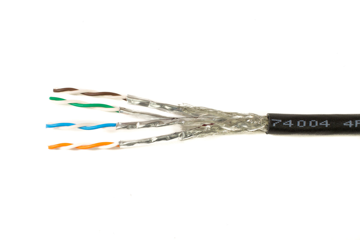 Alpha Wire 74004 BK002 | 8 (4 Pair Twisted) Conductor Multi-Pair, Cat7 Cable Black 26 AWG Foil, Braid 50.00' (15.24m)