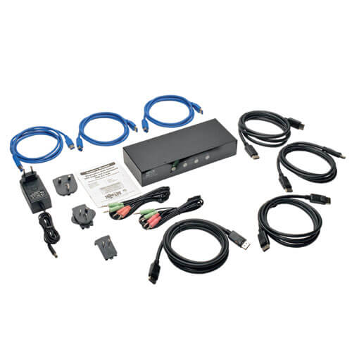 Tripp-Lite B004-DPUA4-K | 4-Port DisplayPort KVM Switch with Audio, Cables and USB 3.0 SuperSpeed Hub