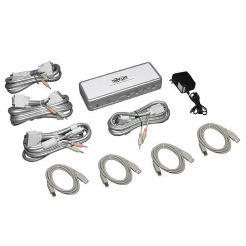 Tripp-Lite B004-DUA4-K-R | 4-Port DVI/USB KVM Switch with Audio and Cables