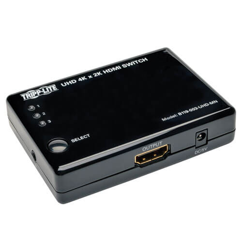 Tripp-Lite B119-003-UHD-MN | 3-Port HDMI Mini Switch with Remote Control - 4K (HDMI F/3xF), 3D, HDCP 1.4, EDID