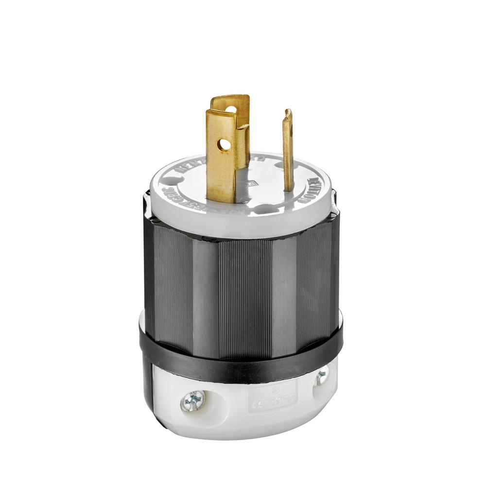 Leviton 2611 | 30 Amp, 125 Volt, NEMA L5-30P, 2P, 3W, Locking Plug, Industrial Grade, Grounding - Black/White