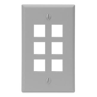 Leviton 41080-6EP | Single-Gang QuickPort Wallplate, 6-Port, Black