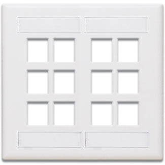 Leviton 42080-12W | Dual-Gang QuickPort Wallplate with ID Windows, 12-Port, White