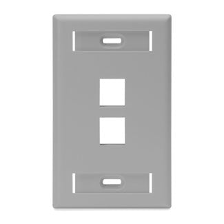 Leviton Manufacturing Co 42080-2GS | Single-Gang QUICKPORT Wallplate with ID Windows, 2-Port, Gray