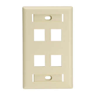 Leviton 42080-4IL | QuickPort Wallplate for Large Connectors with ID Windows, Single Gang, 4-Port, Ivory