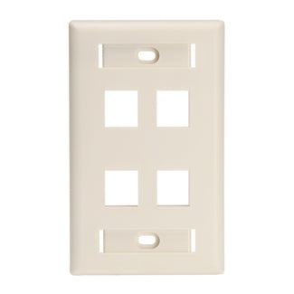 Leviton 42080-4TL | QuickPort Wallplate for Large Connectors with ID Windows, Single Gang, 4-Port, Light Almond